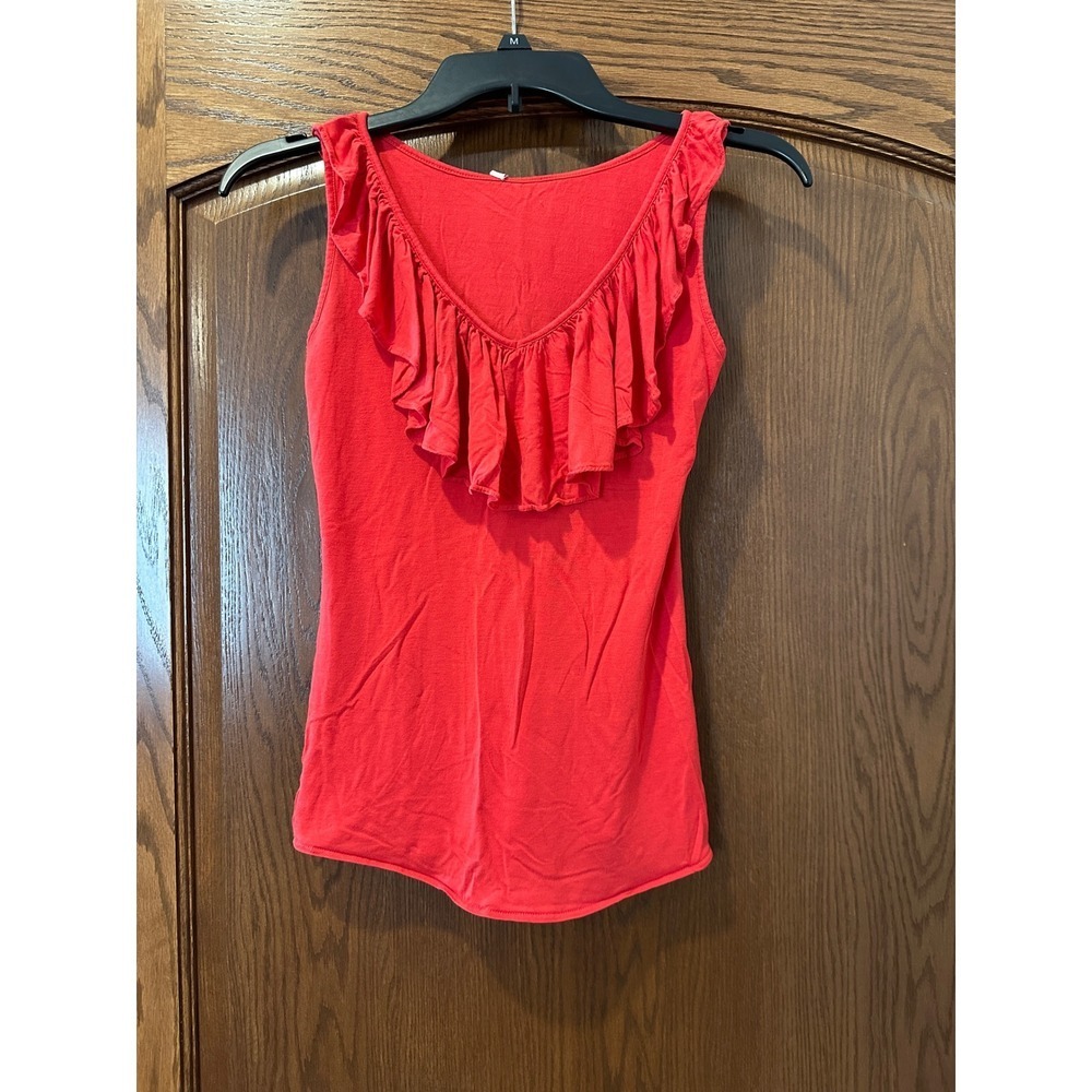 Juicy Couture Red Ruffle V-Neck Tank Top Sleeveless Knit Shirt‎ Small